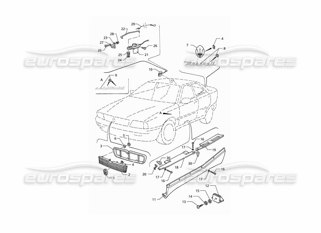 maserati qtp v6 (1996) diagramme des pièces des badges de finition externes