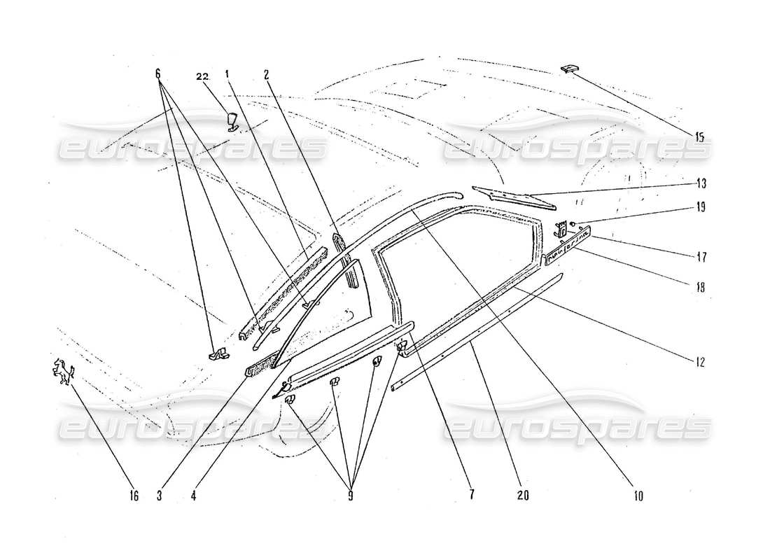 ferrari 365 gtc4 (coachwork) finitions extérieures et garnitures extérieures schéma des pièces