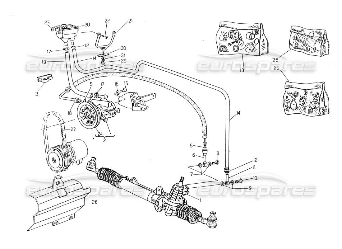 maserati 418 / 4.24v / 430 unité de direction assistée, direction gauche schéma des pièces