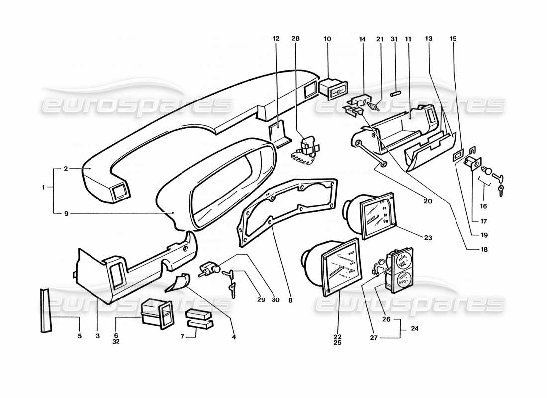 ferrari 400 gt / 400i (coachwork) diagramme des pièces du tableau de bord et des jauges
