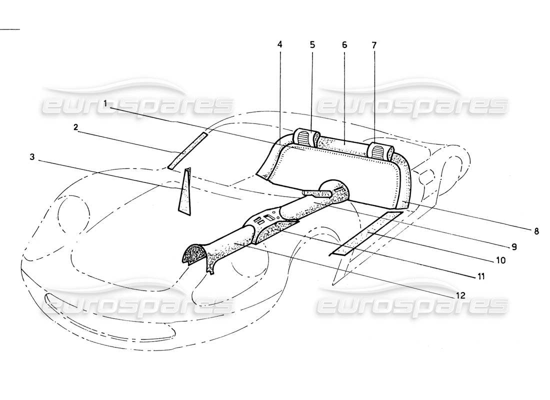 ferrari 206 gt dino (coachwork) diagramme des pièces de la console centrale et des appuie-têtes