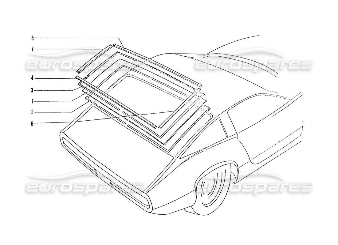 ferrari 365 gtc4 (coachwork) lunette arrière et garnitures schéma des pièces