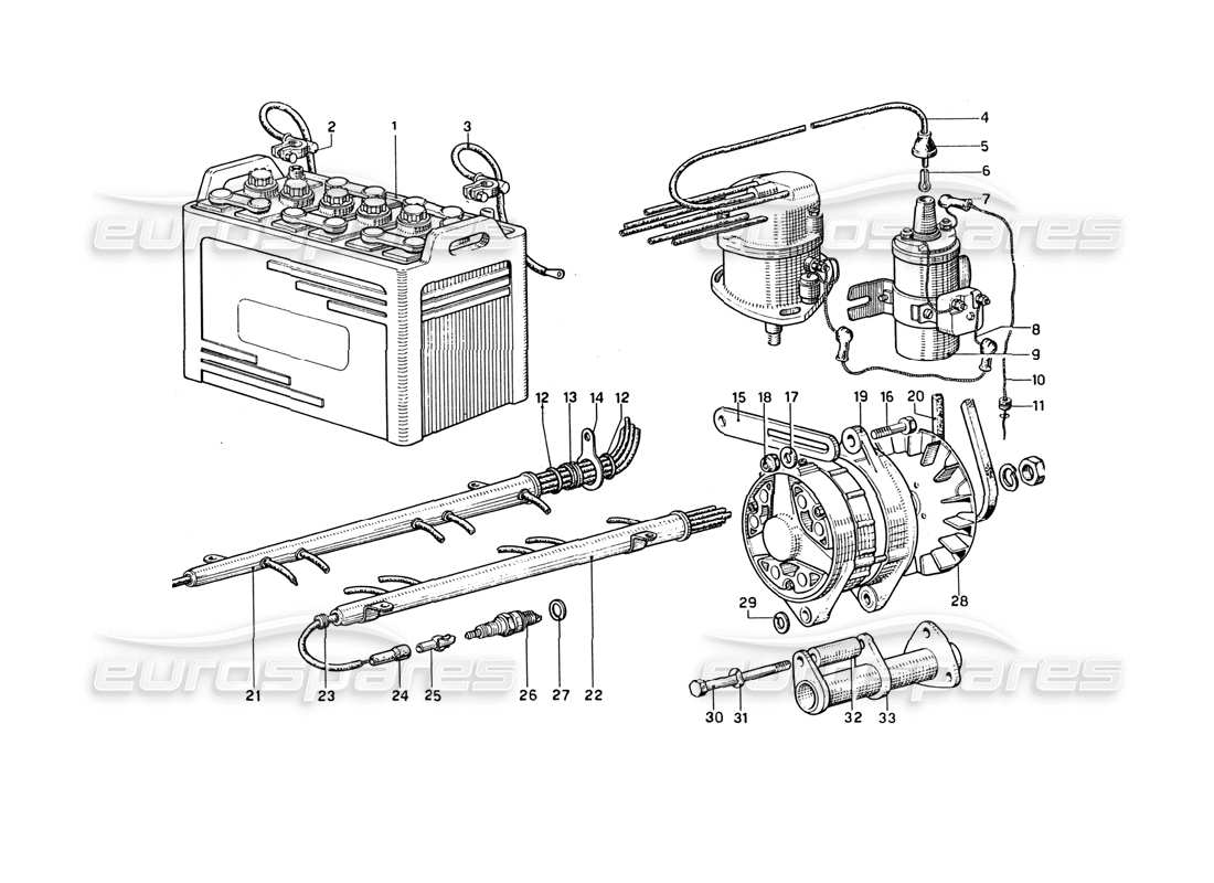 ferrari 275 gtb4 diagramme des pièces du générateur et de la batterie