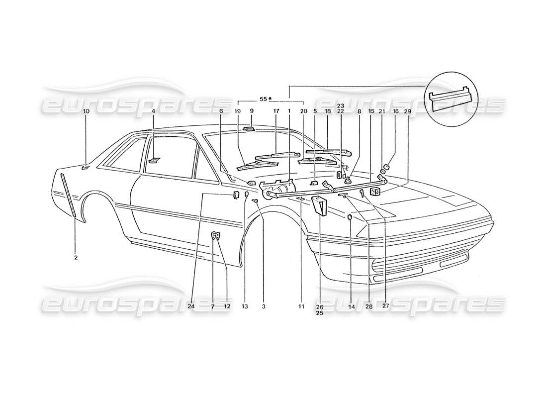 ferrari 400 gt / 400i (coachwork) schéma des pièces du moteur et des bras d'essuie-glace