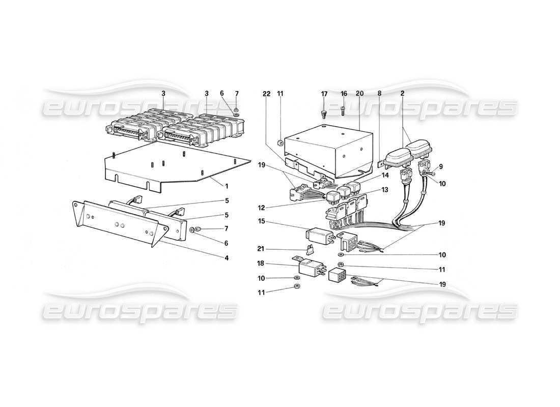 ferrari testarossa (1990) commandes électriques pour ke - jetronic et schéma des pièces d'échappement