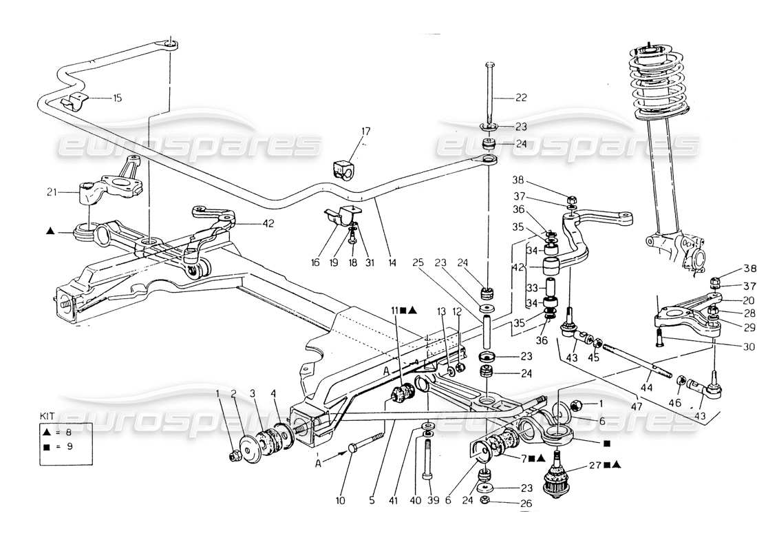 maserati 418 / 4.24v / 430 schéma des pièces de la suspension avant