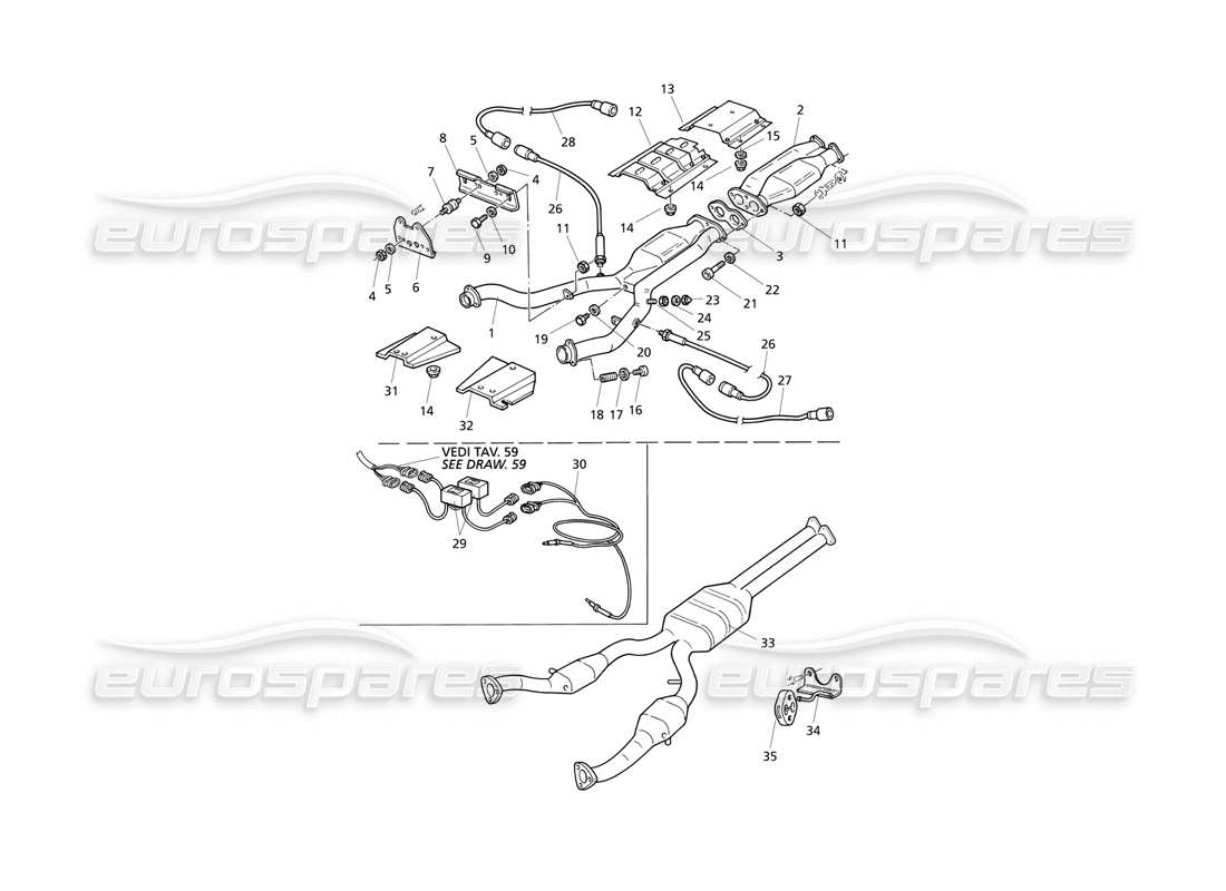 maserati qtp v6 evoluzione système d'échappement avant schéma des pièces