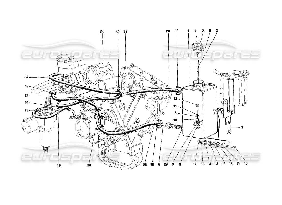 ferrari 400i (1983 mechanical) réservoir d'huile de direction assistée - dispositifs pneumatiques d'auto-nivellement d'huile (valables pour les versions rhd) schéma des pièces