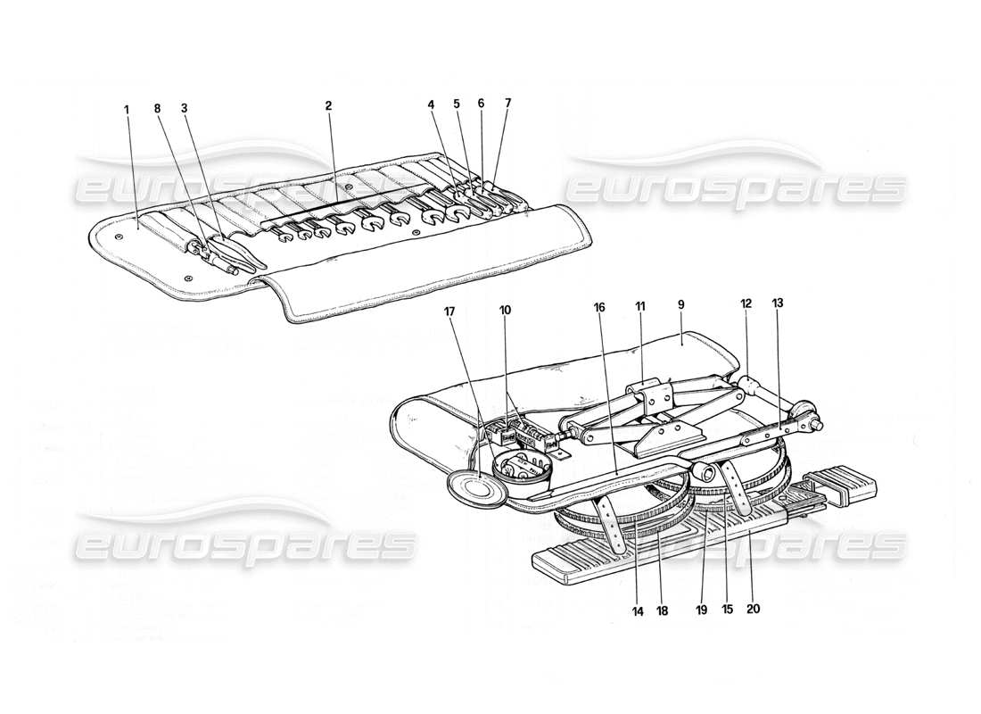 ferrari 308 quattrovalvole (1985) trousse à outils schéma des pièces