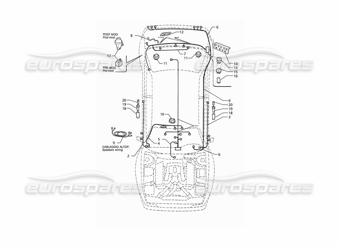 maserati ghibli 2.8 (abs) système électrique : schéma des pièces du coffre, des portes et du compartiment passager (entraînement gauche)