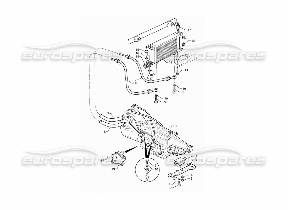 maserati qtp v8 (1998) transmission automatique - schéma des pièces du radiateur d'huile