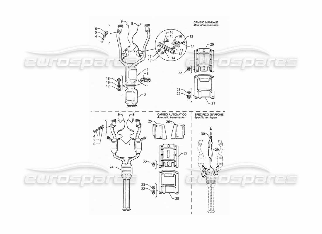 maserati qtp v8 (1998) système d'échappement avant schéma des pièces