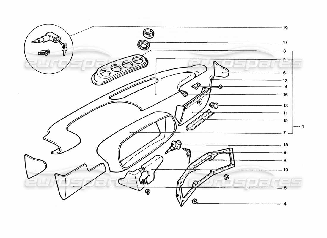 ferrari 400 gt / 400i (coachwork) diagramme des pièces de l'habitacle du tableau de bord