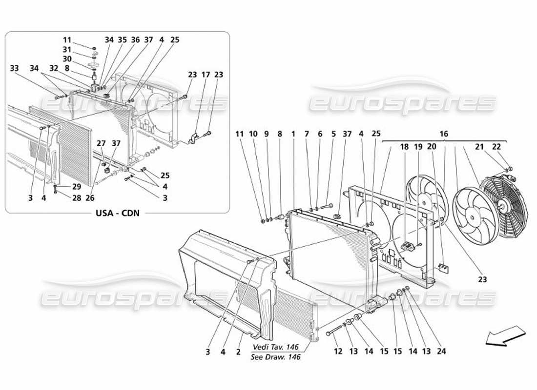 maserati 4200 spyder (2005) radiateur du système de refroidissement schéma des pièces