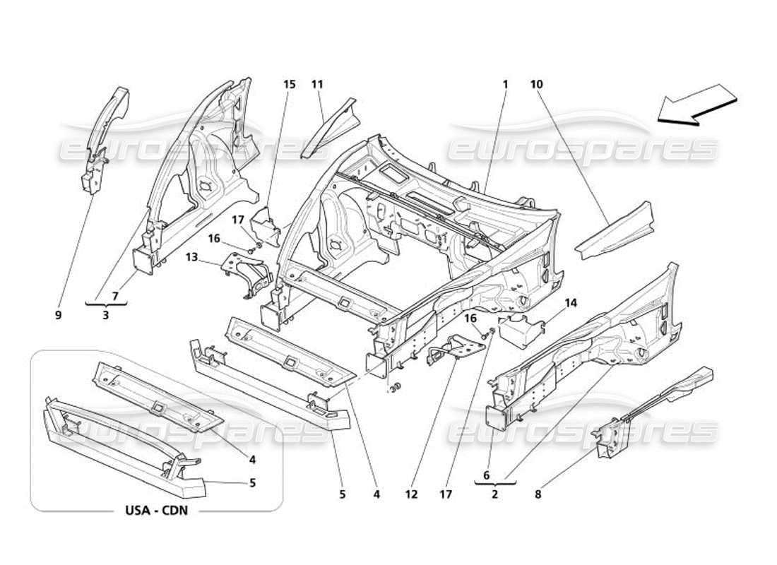 maserati 4200 spyder (2005) diagramme des pièces de la structure avant