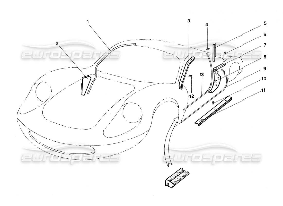 ferrari 206 gt dino (coachwork) diagramme de pièce de garniture de finition