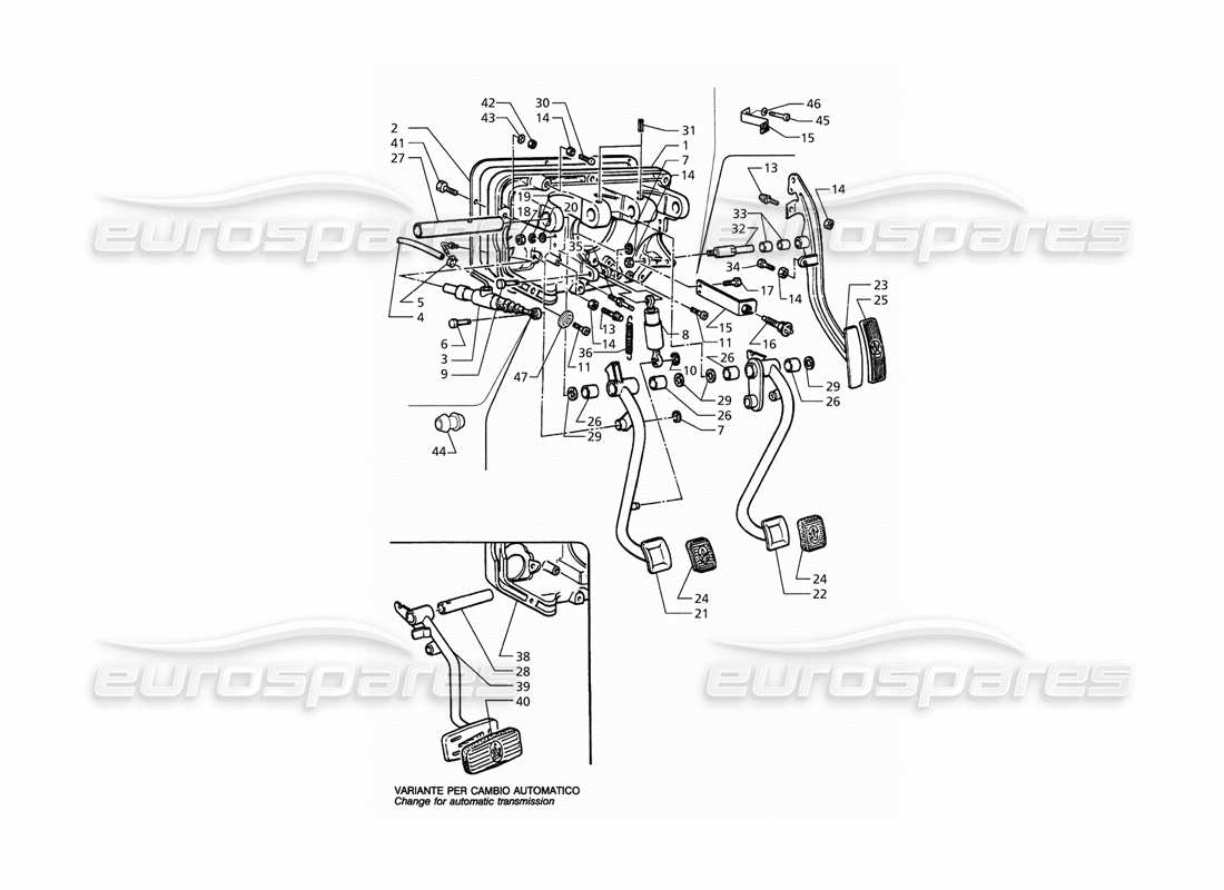 maserati qtp. 3.2 v8 (1999) pompe d'embrayage de l'ensemble de pédale pour entraînement lh (mt et at) schéma des pièces