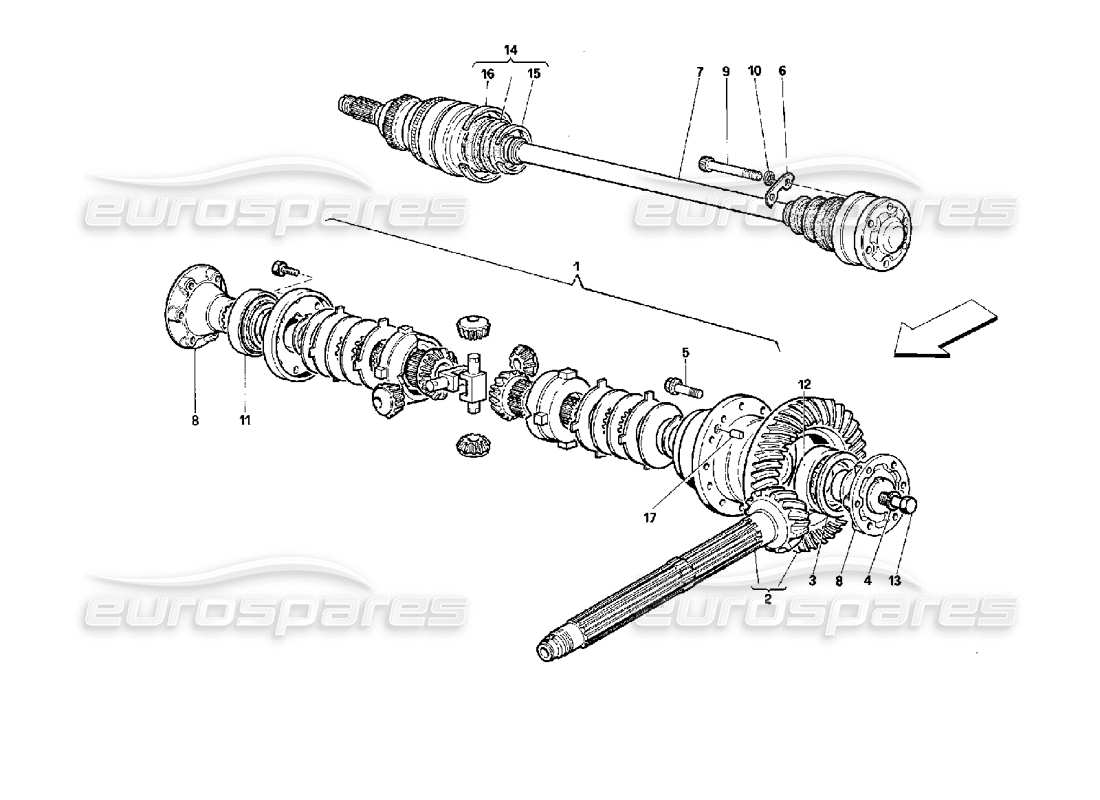 ferrari 512 tr schéma des pièces du différentiel et des arbres d'essieu