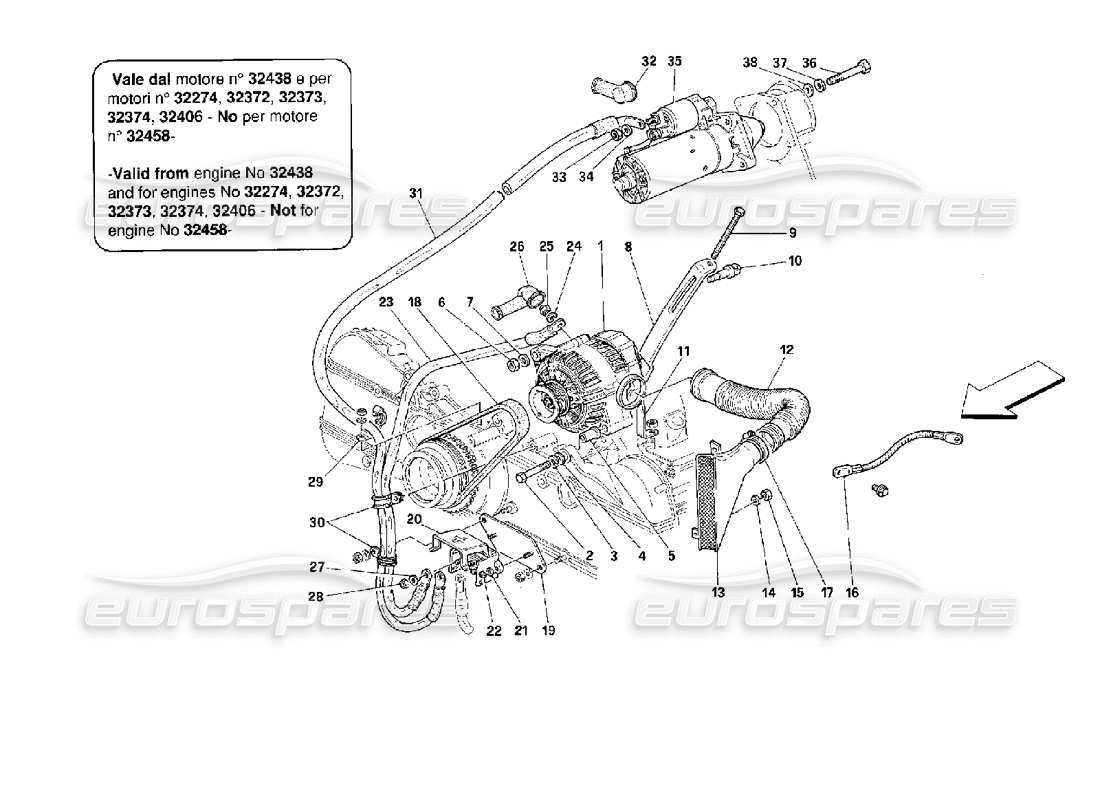 ferrari 512 tr générateur de courant -valable à partir du moteur n°...- schéma des pièces