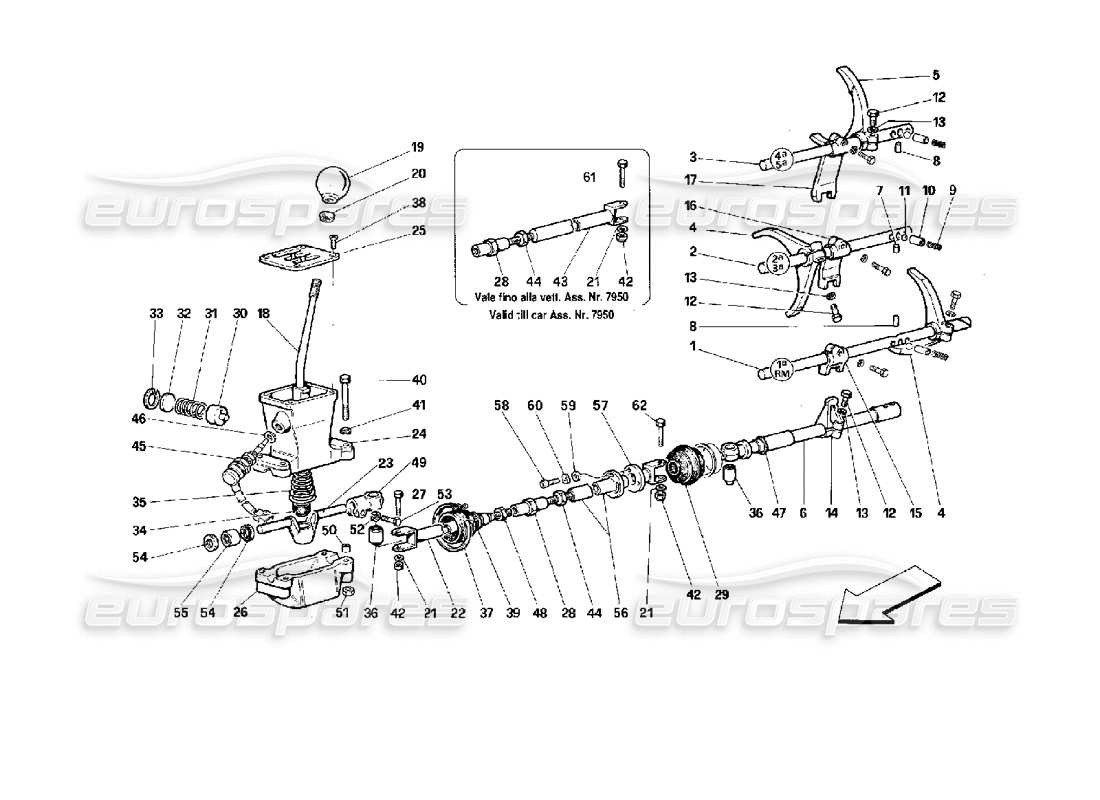 ferrari 512 tr schéma des pièces des commandes de boîte de vitesses