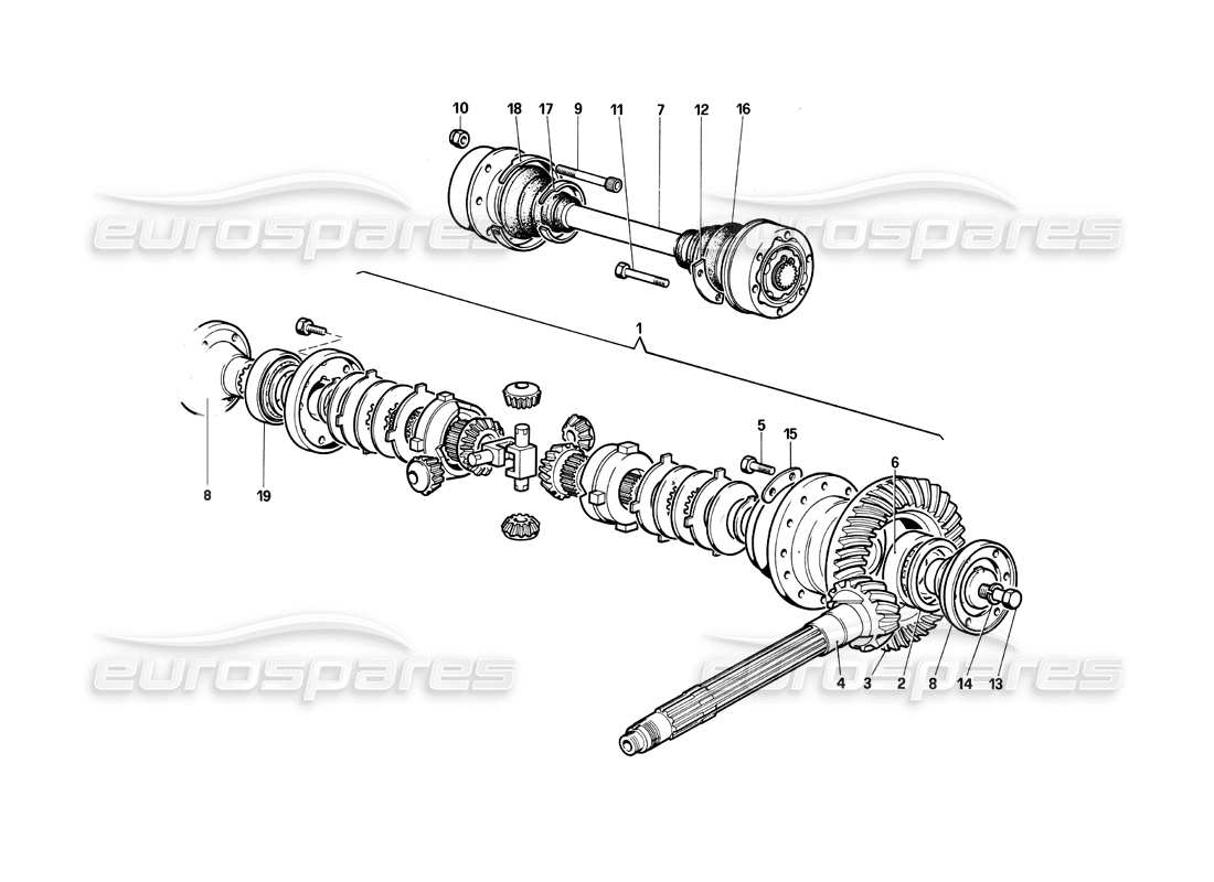 ferrari testarossa (1990) arbres de différentiel et d'essieu schéma des pièces