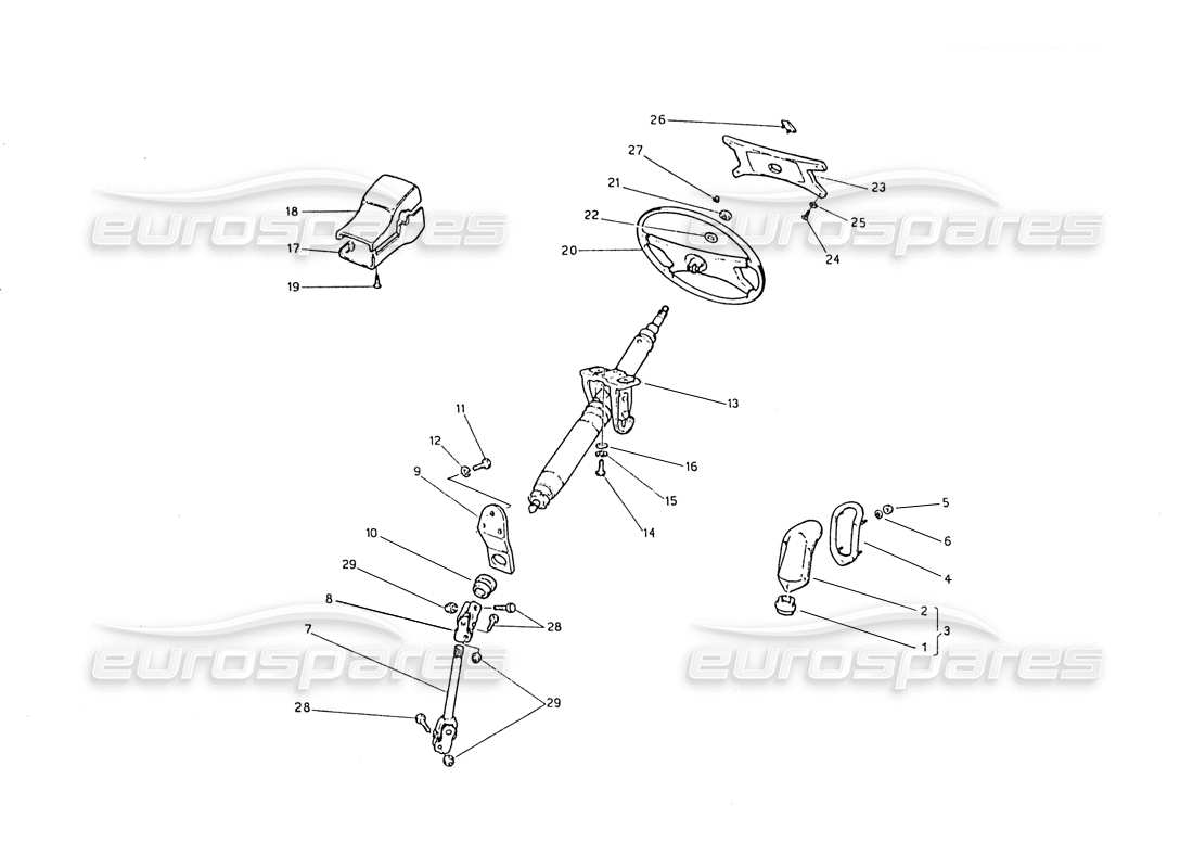 maserati biturbo 2.5 (1984) diagramme des pièces de l'arbre de direction et de la roue