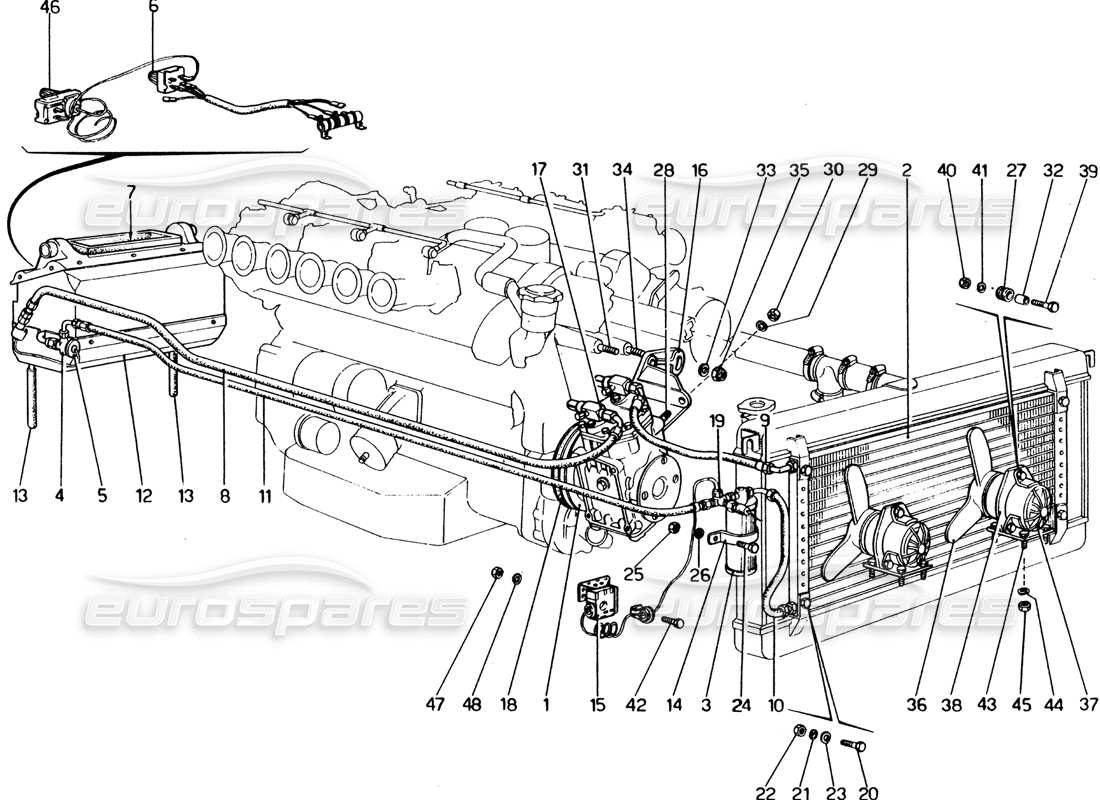 ferrari 365 gt4 2+2 (1973) système de conditionnement d'air schéma des pièces