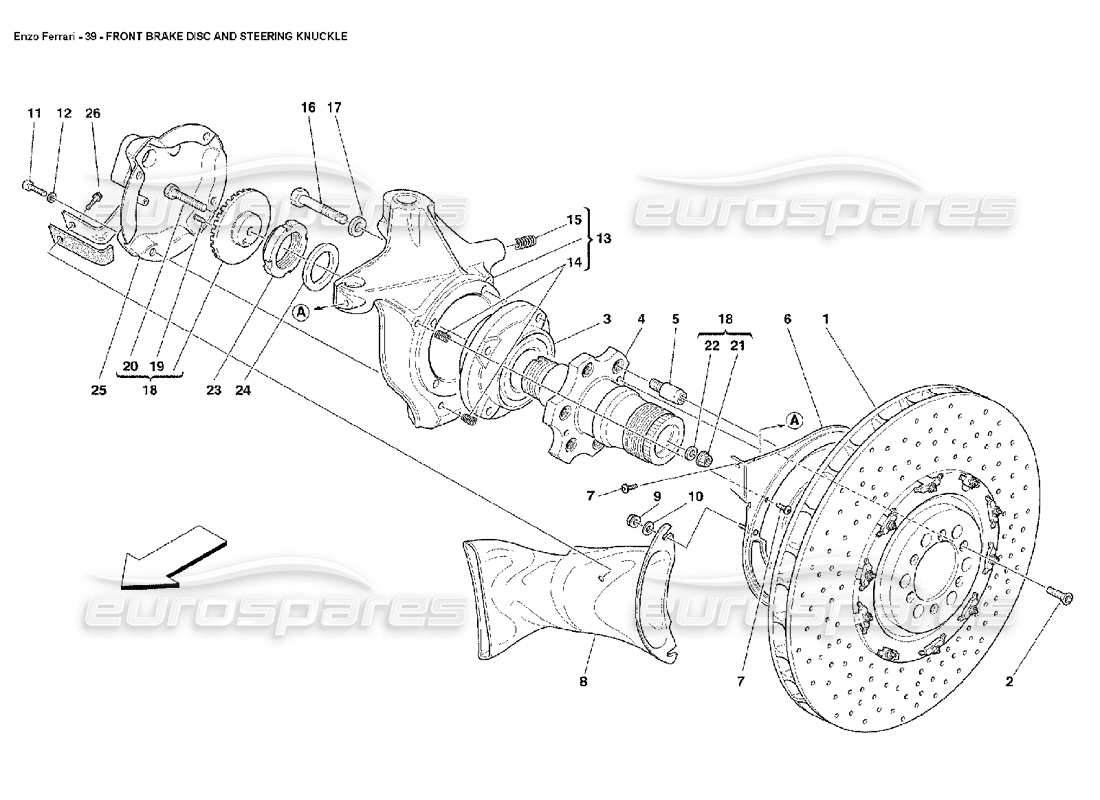 ferrari enzo schéma des pièces du disque de frein avant et de la fusée d'essieu