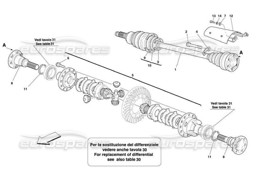 ferrari 575 superamerica schéma des pièces du différentiel et des arbres d'essieu