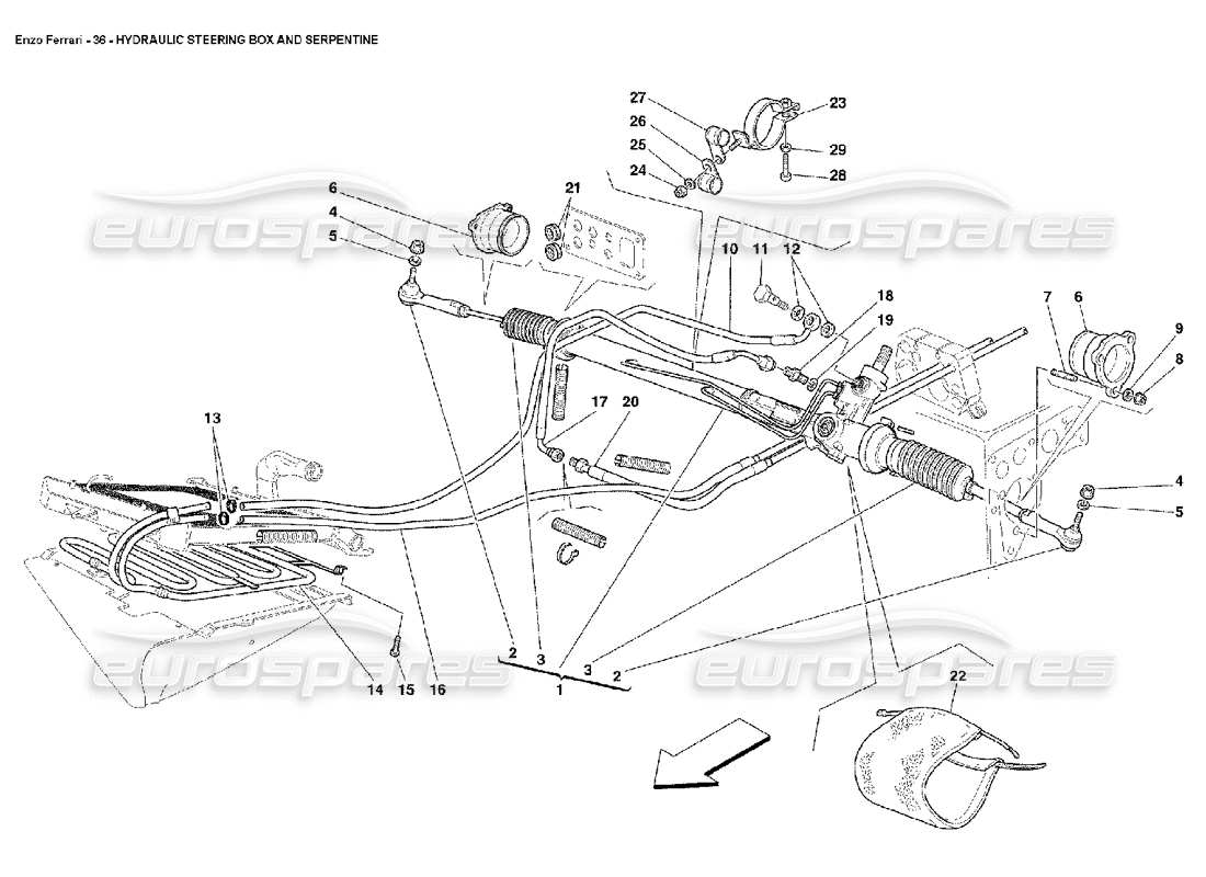 ferrari enzo boîte de direction hydraulique et serpentine schéma des pièces