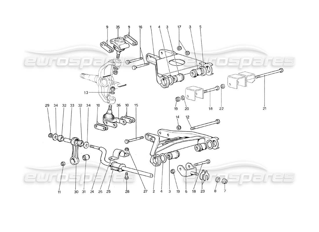 ferrari 208 gt4 dino (1975) suspension avant - schéma des pièces des triangles