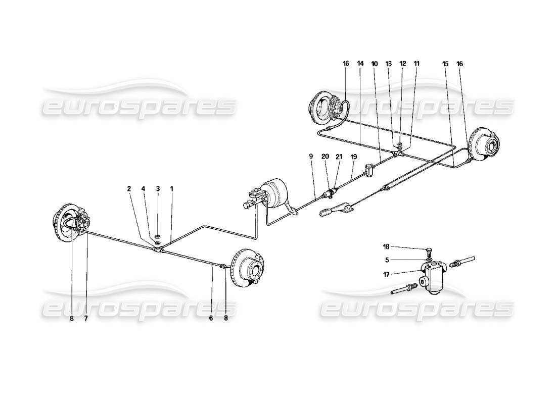 ferrari mondial 3.2 qv (1987) système de freinage (pour voiture sans système antidérapant) schéma des pièces