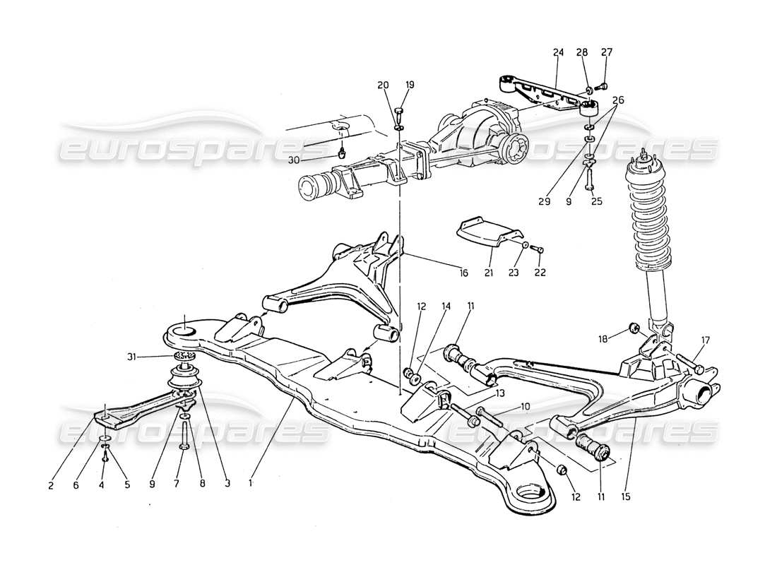 maserati biturbo 2.5 (1984) suspension arrière schéma des pièces