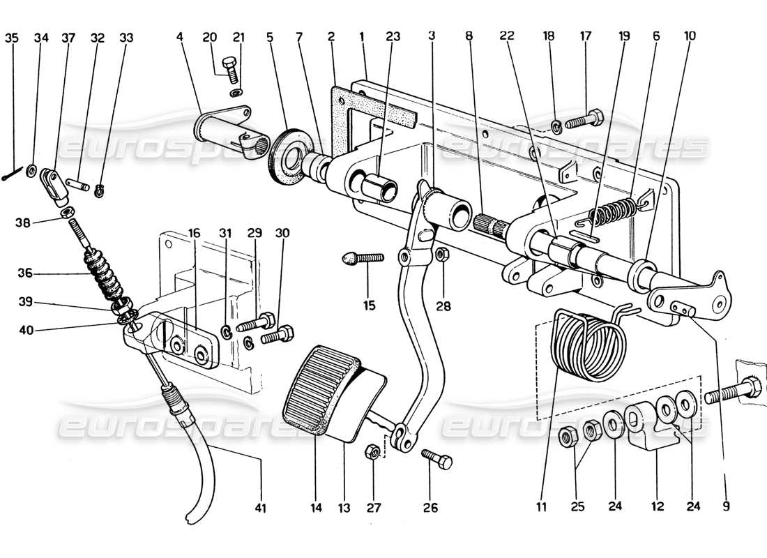 ferrari 365 gt4 2+2 (1973) tableau de pédales - commande d'embrayage (variante pour les versions rhd) schéma des pièces