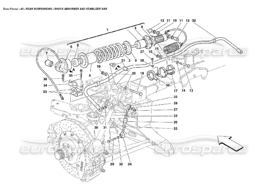 ferrari enzo suspensions arrière amortisseur et barre stabilisatrice schéma des pièces