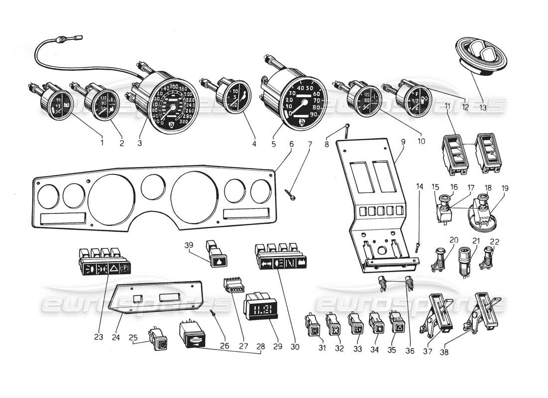 lamborghini countach 5000 qv (1985) instruments schéma des pièces