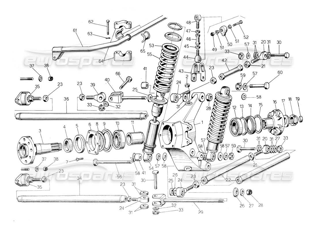 lamborghini countach 5000 qv (1985) schéma des pièces de la suspension arrière