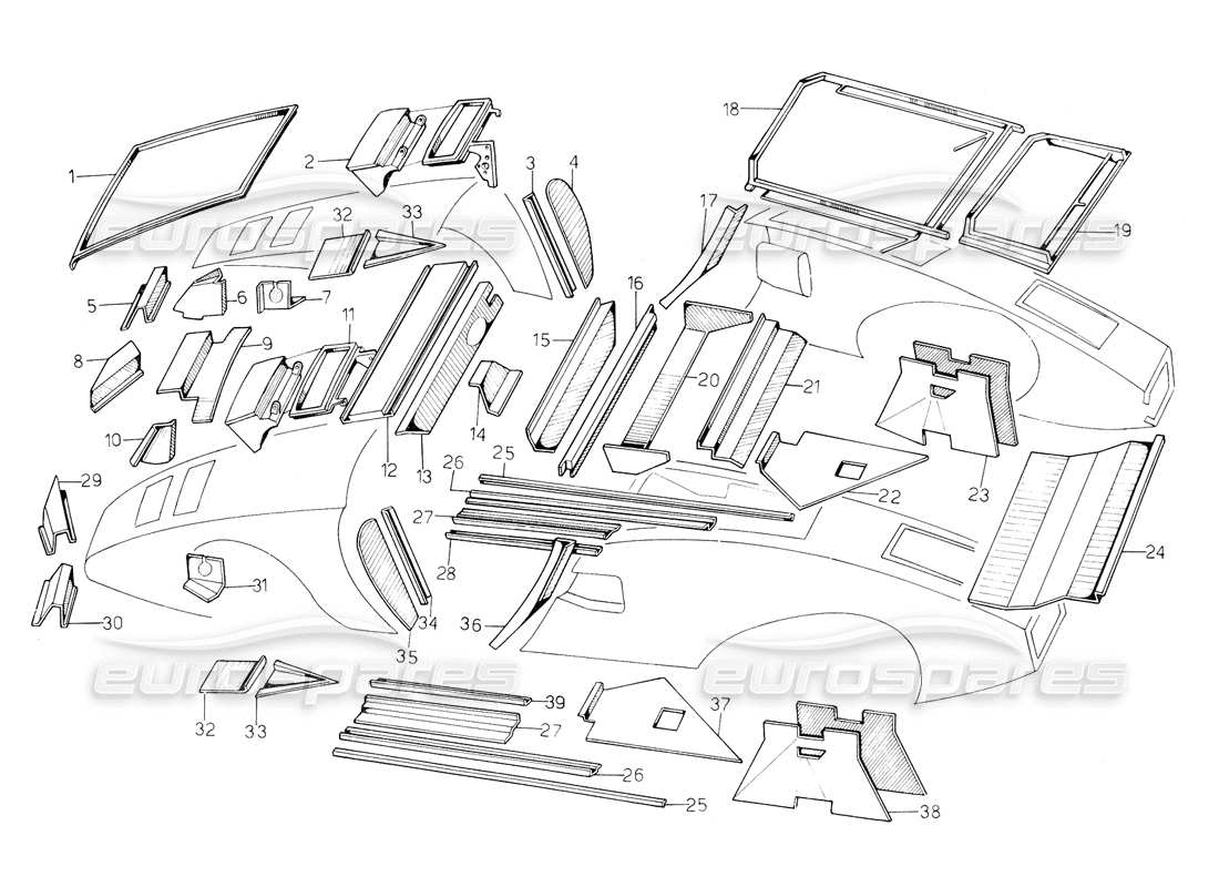 lamborghini countach 5000 qv (1985) diagramme des pièces des revêtements intérieurs et extérieurs