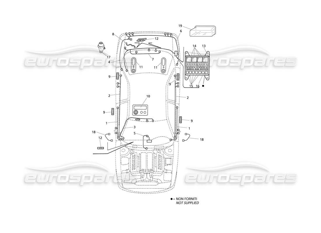 maserati qtp v6 evoluzione système électrique : coffre - portes - pass. diagramme des pièces du compartiment