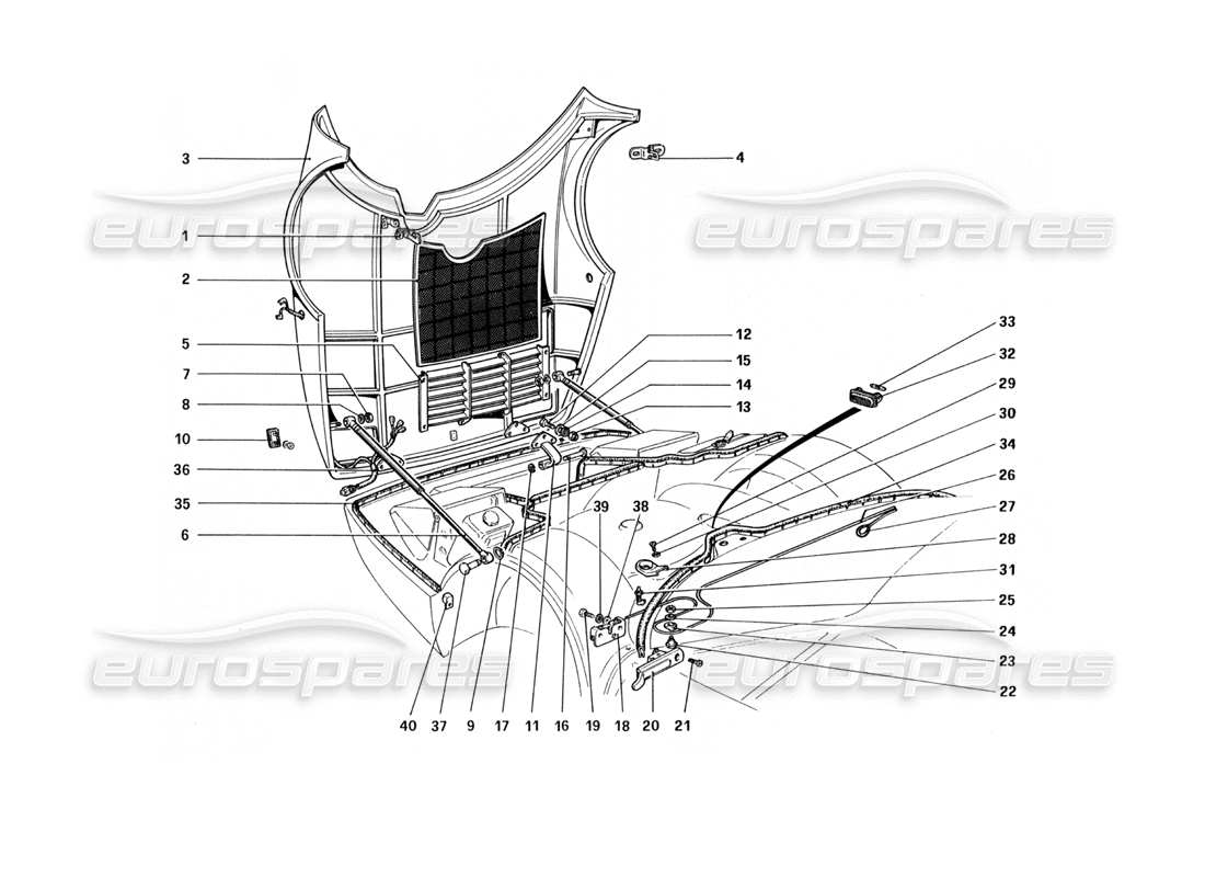 ferrari 512 bbi schéma des pièces du couvercle du compartiment avant