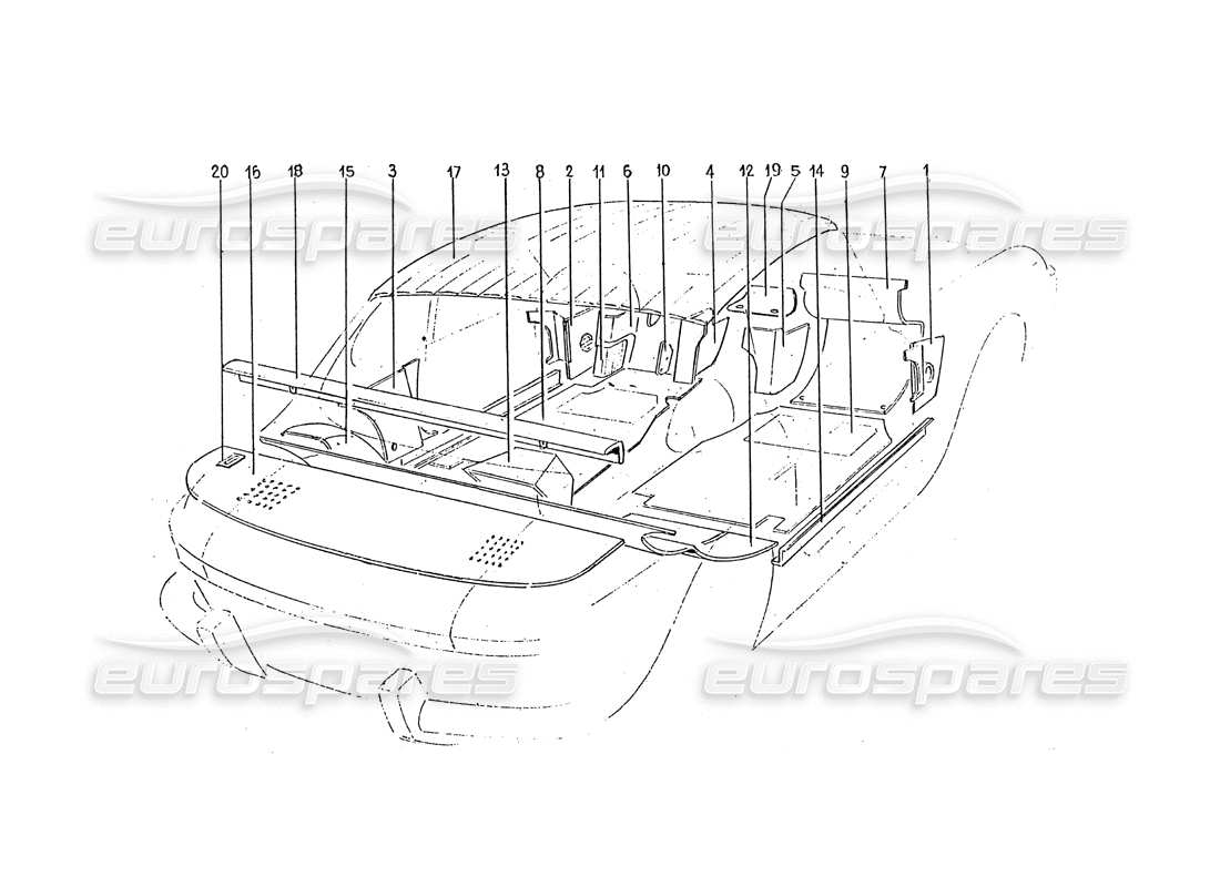 ferrari 330 gtc / 365 gtc (coachwork) schéma des pièces des tapis et garnitures