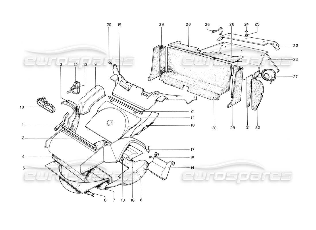ferrari 365 gt4 berlinetta boxer diagramme des pièces du matériau isolant et des cloisons