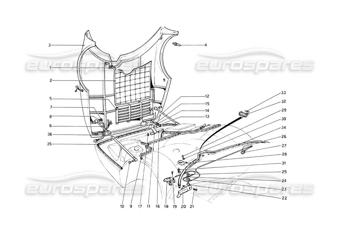 ferrari 512 bb couvercle du compartiment avant schéma des pièces