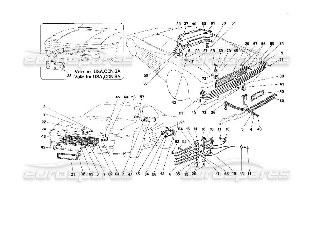 ferrari 512 tr diagramme de pièce de finition externe