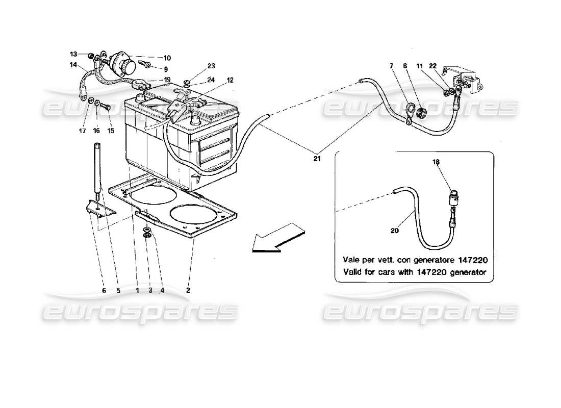 ferrari 512 tr diagramme des pièces de la batterie