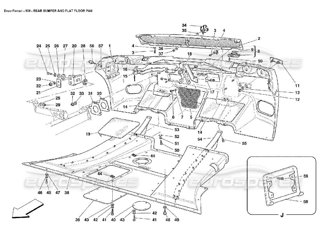ferrari enzo schéma des pièces du pare-chocs arrière et du plancher plat