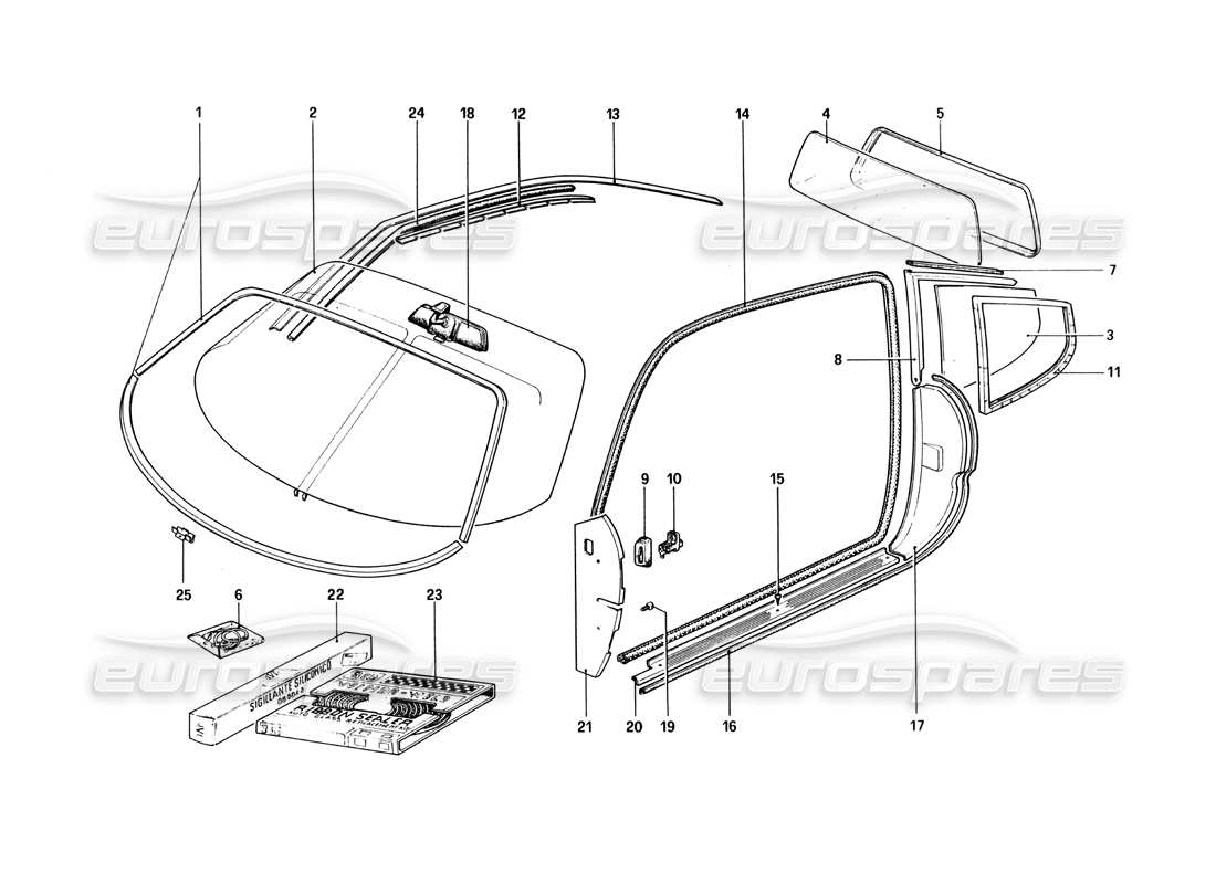 ferrari 512 bbi diagramme des pièces de lunettes