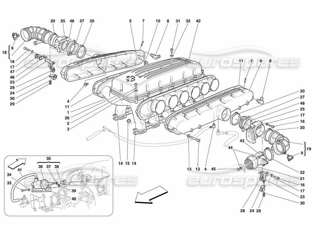 ferrari 575 superamerica schéma des pièces des collecteurs d'admission d'air