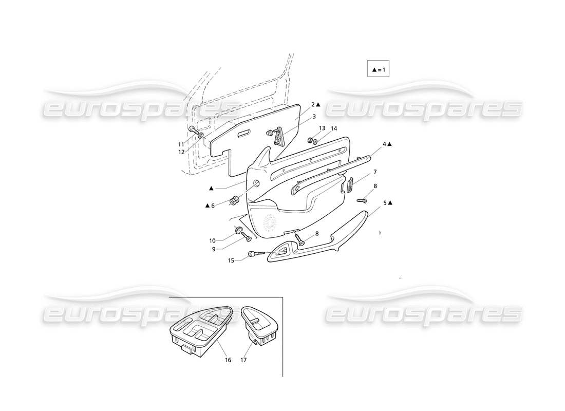 maserati qtp v6 evoluzione garnitures intérieures : diagramme de pièces des panneaux de porte avant