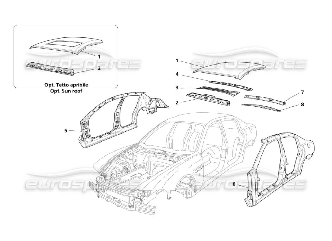 maserati qtp. (2006) 4.2 structures extérieures centrales et corps schéma des pièces